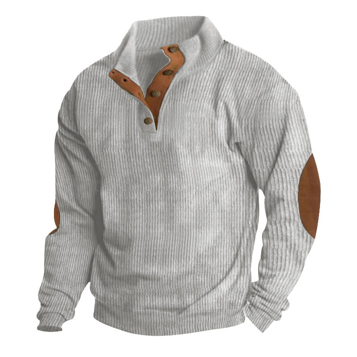 Casual Stand-Collar Long Sleeve Pullover Sweatshirt for Men Fashion Solid Color Striped Design Loose Tops