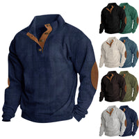 Casual Stand-Collar Long Sleeve Pullover Sweatshirt for Men Fashion Solid Color Striped Design Loose Tops