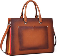 Leather Briefcase for Women Laptop 15.6 Inch Professional Business Work Ladies Computer Handbag Shoulder Bag Two-Toned Brown