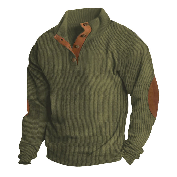 Casual Stand-Collar Long Sleeve Pullover Sweatshirt for Men Fashion Solid Color Striped Design Loose Tops