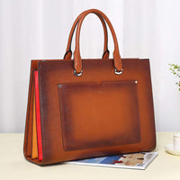 Leather Briefcase for Women Laptop 15.6 Inch Professional Business Work Ladies Computer Handbag Shoulder Bag Two-Toned Brown